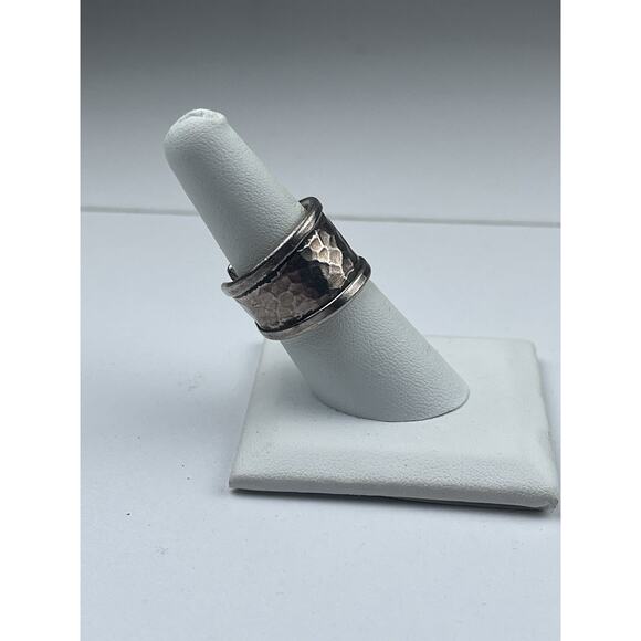 Hammered Band Sterling Silver Ring Adjustable Size 8 or 9 - Picture 6 of 11